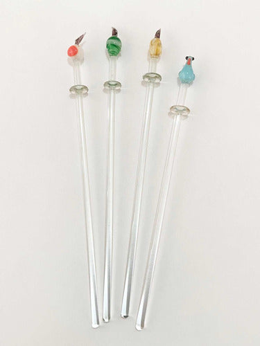 Misturador De Bebida Cristal Muranos Pássaro Fruta Antigo