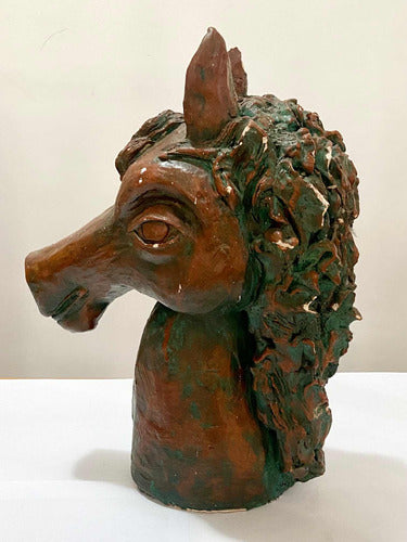 Escultura Antiga Cabeça De Cavalo Em Cerâmica Assinada 1998