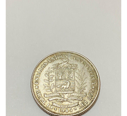 Moeda Antiga De Prata 1945 Venezuela 2 Bolivar