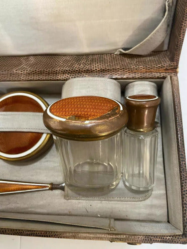 Antigo Conjunto Toucador Com Maleta De Couro Francesa Dec 30