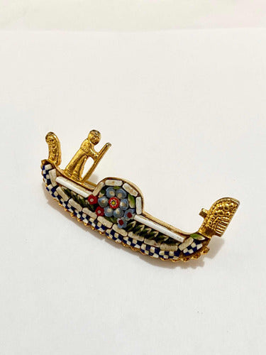Broche Antigo Italiano Gôndola Micromosaico