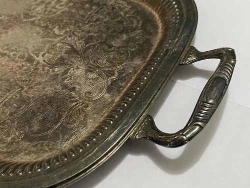 Bandeja Antiga De Metal Com Desenhos Cor Prata