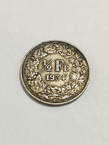 Antiga Moeda De Prata 1934 Helvetia 1/2 Fr Suiça
