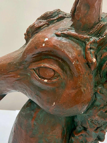 Escultura Antiga Cabeça De Cavalo Em Cerâmica Assinada 1998