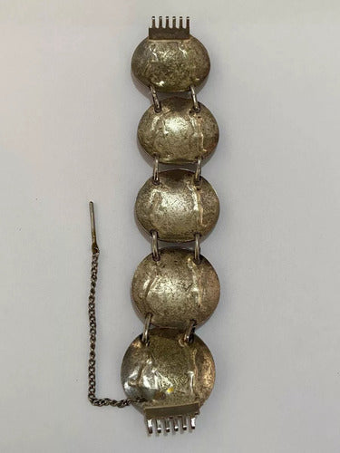 Antiga Pulseira Bracelete Cor Prata Desenho Dama Cavalheiro