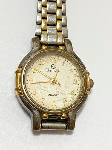 Relógio Antigo Champion Quartz Prata E Dourado