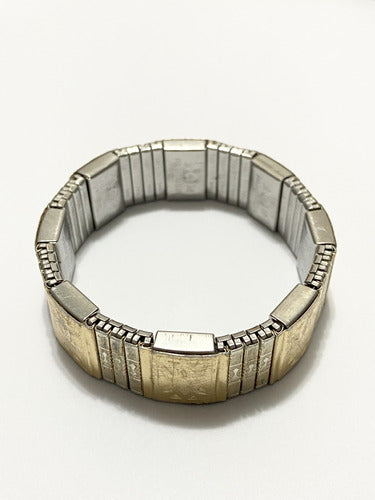 Pulseira Antiga Elástica Japão Com Desenhos Dourada E Prata