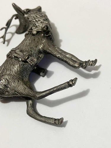 Escultura Antiga Alce Cervo Veado Rena Cor Prata