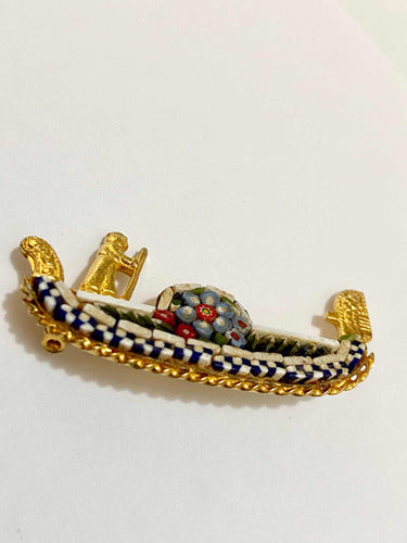 Broche Antigo Italiano Gôndola Micromosaico