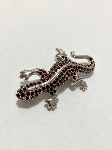 Broche Antigo Lagarto Prata Com Cristais Vermelhos Vienna