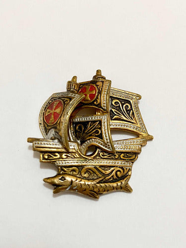 Broche Antigo Navio Dourado Damasceno Espanha