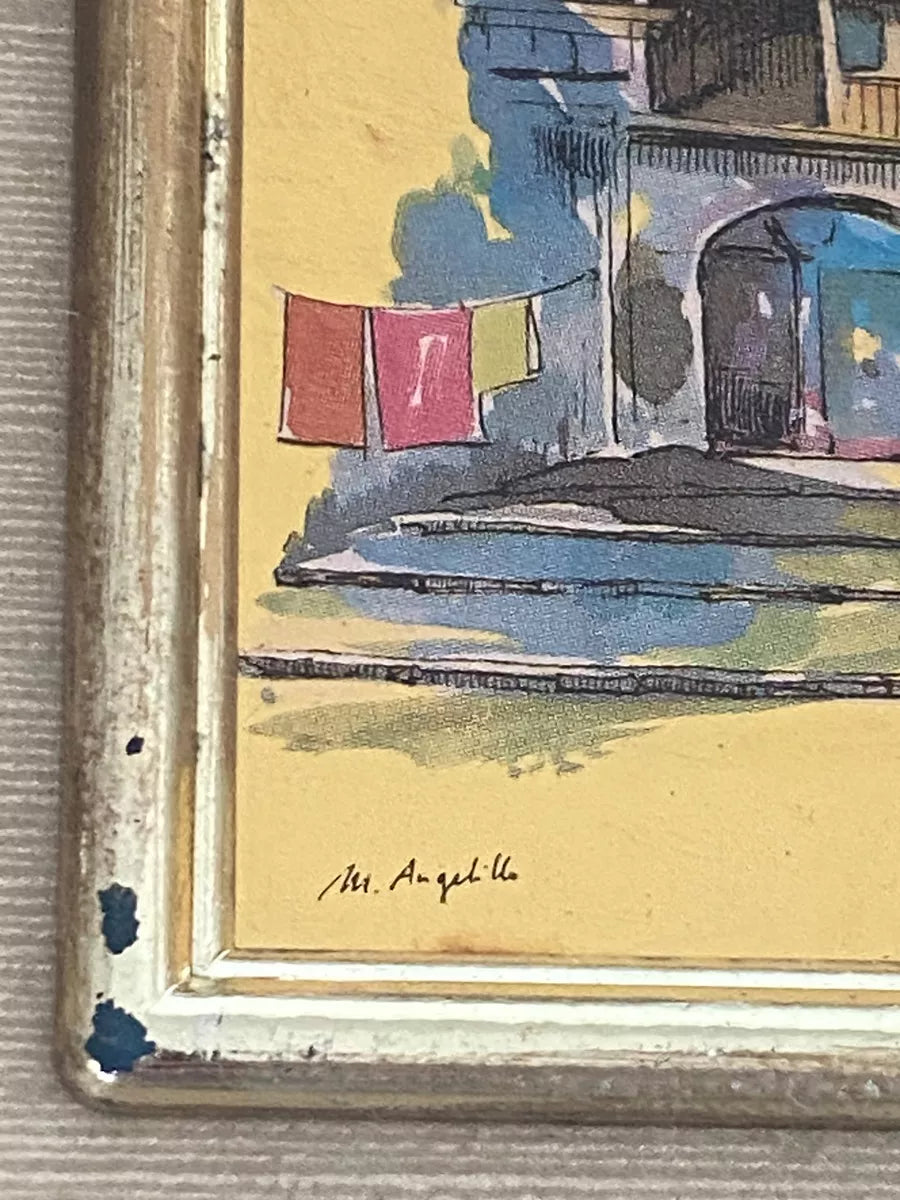 Quadro Cromolitografia Brunaccio Paisagem Em Folha De Ouro