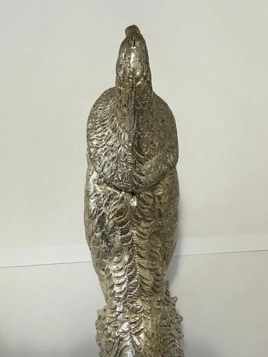 Escultura Faisão Antigo Em Alumínio Prateado 30x12cm