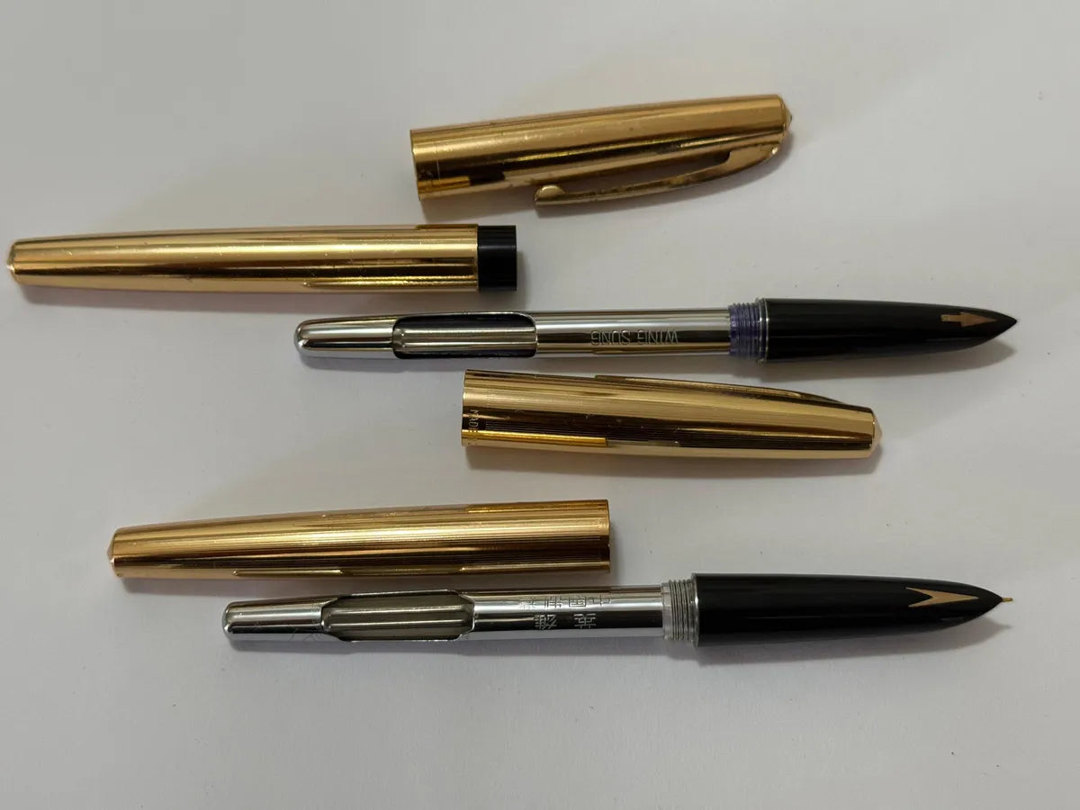 Kit Canetas Antigas Hero Wing Sung Douradas Com Estojo