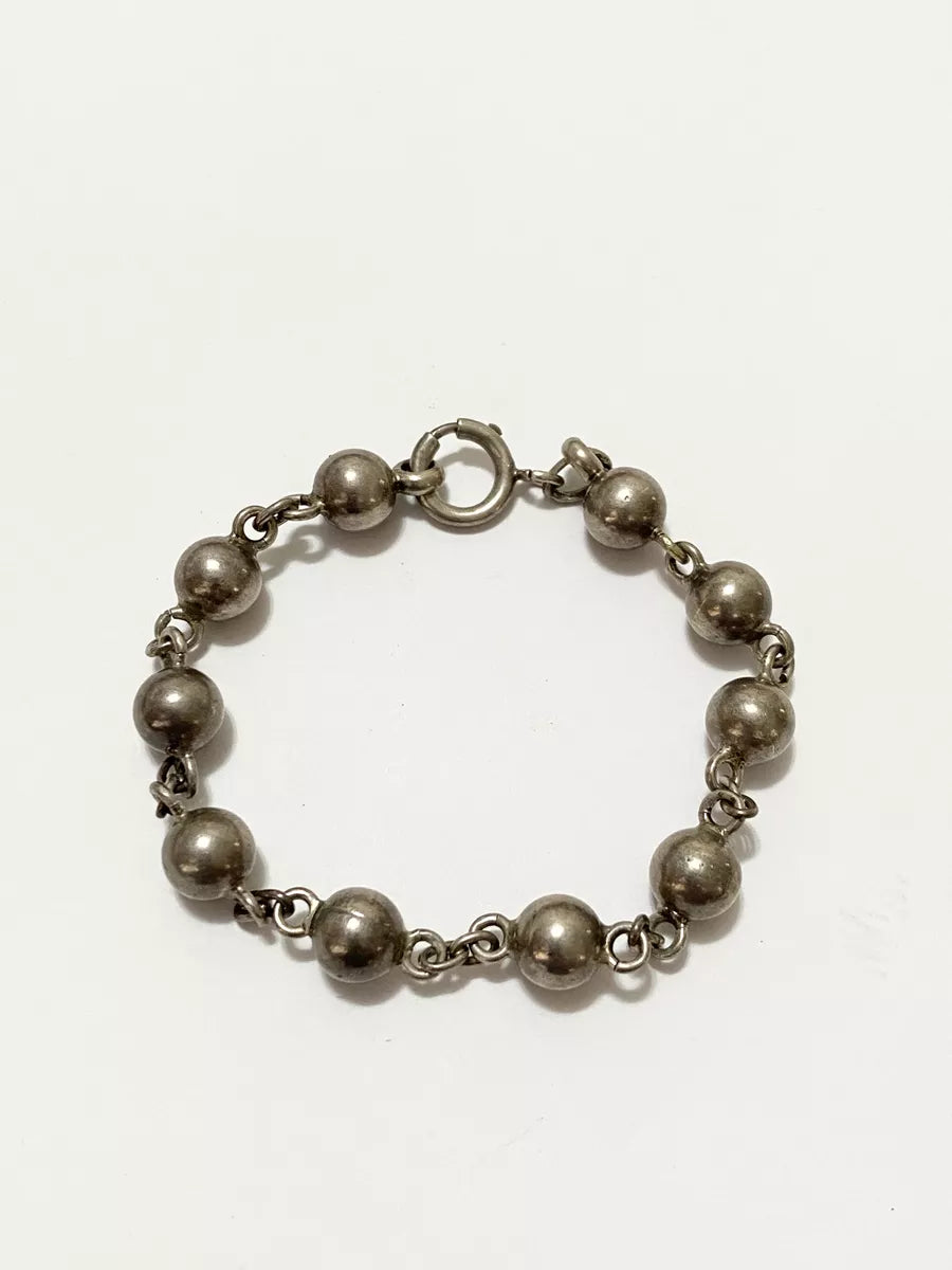 Pulseira Bolinhas Prata Antiga Ajustável