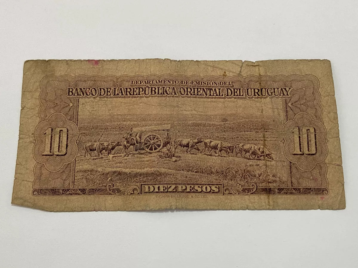 Cédula Antiga 1939 Uruguai 10 Diez Pesos Serie C