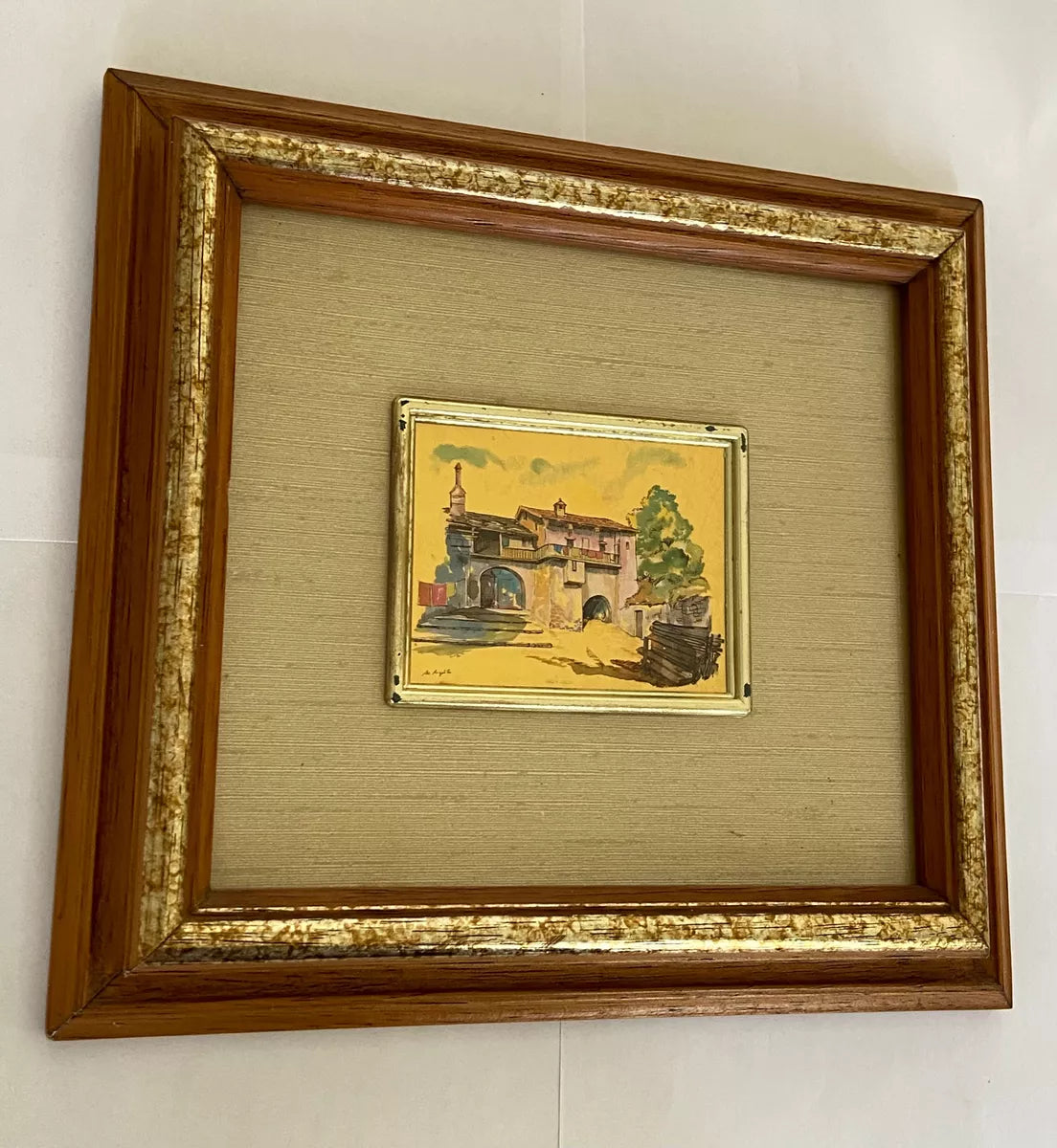Quadro Cromolitografia Brunaccio Paisagem Em Folha De Ouro