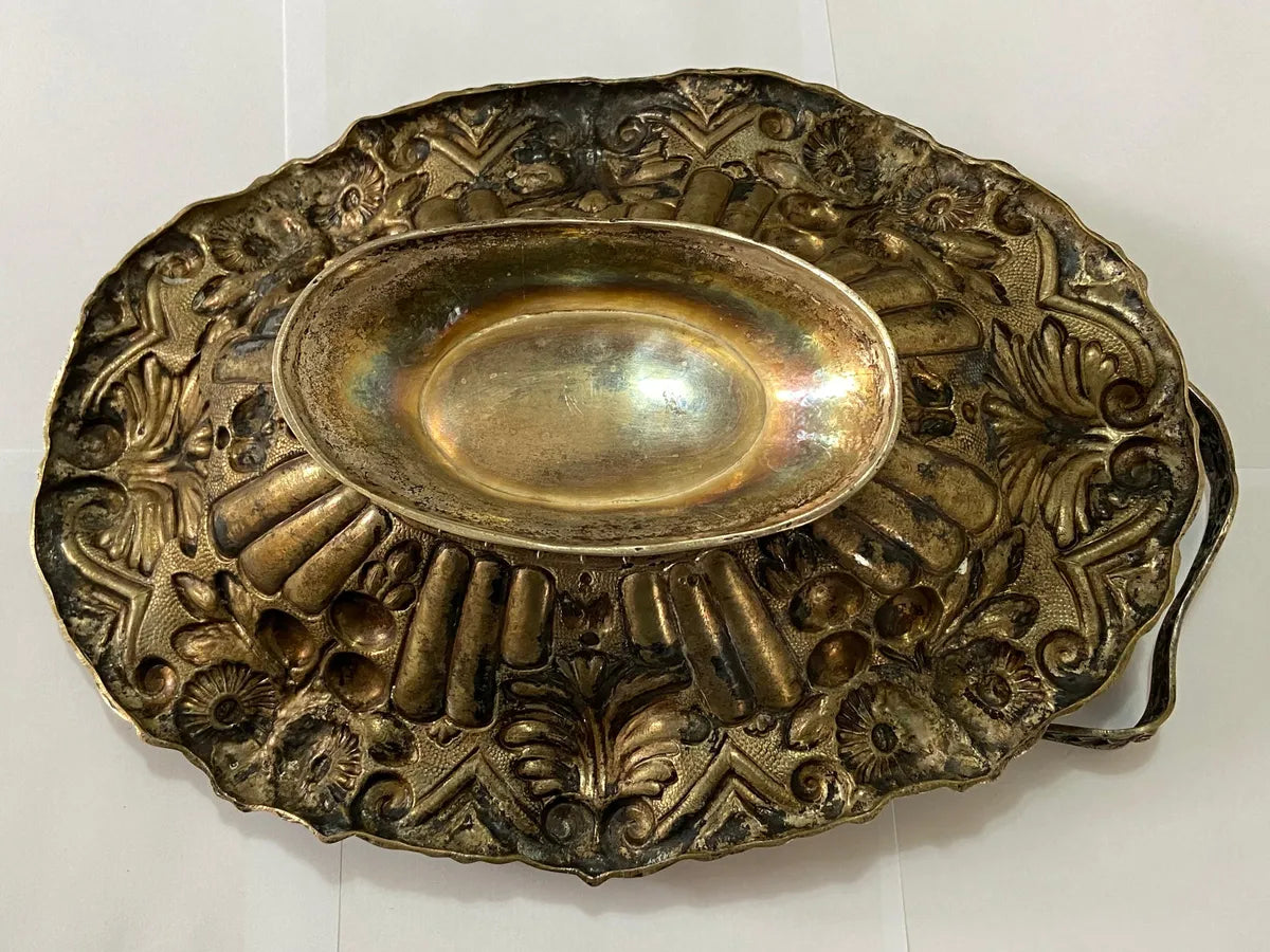 Antiga Cesta Em Prata Portuguesa Contrastada Águia 756g