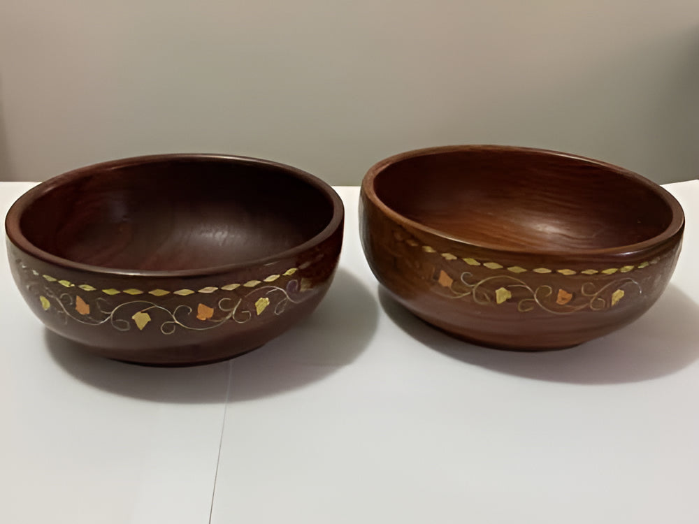 Tigelas Antigas De Jacarandá Com Detalhes Em Metal