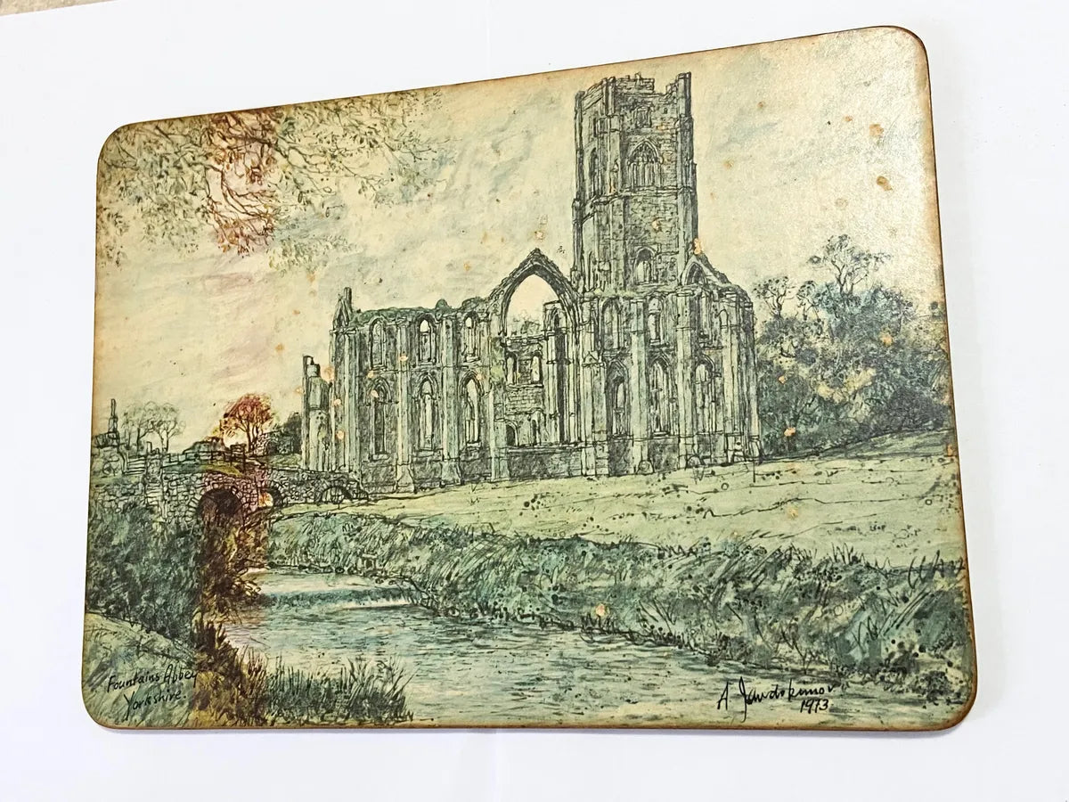 Placa Antiga Inglesa Arte De Alex Jawdokimow 1973 Fountains Inglaterra Antiga