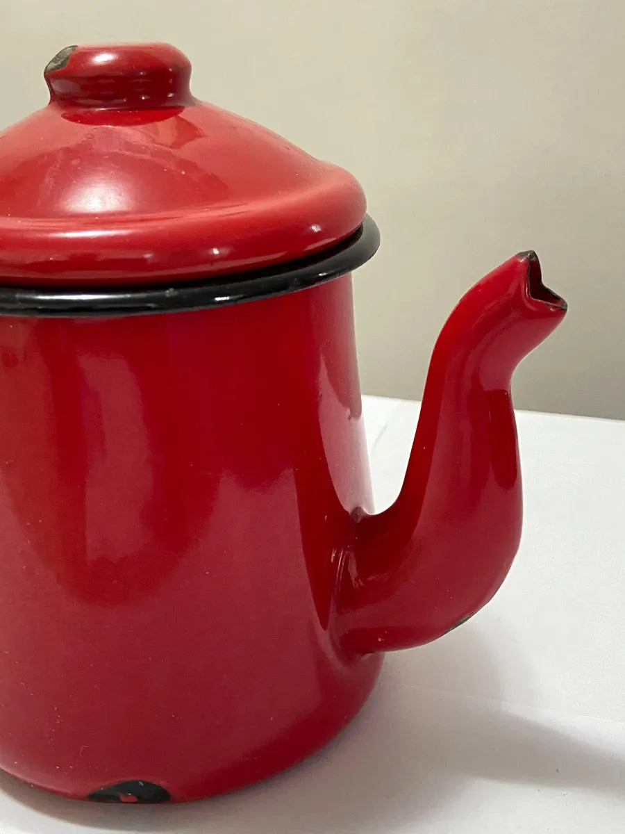 Bule Antigo Esmaltado Vermelho Vermelho