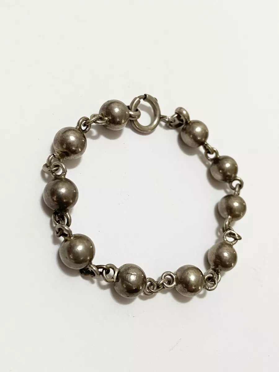 Pulseira Bolinhas Prata Antiga Ajustável