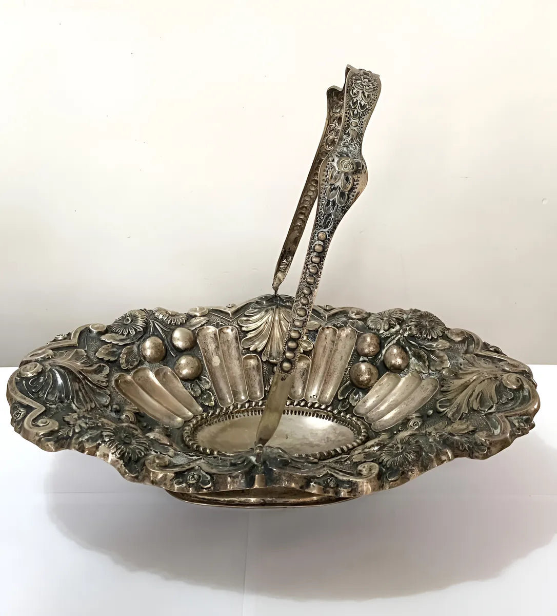 Antiga Cesta Em Prata Portuguesa Contrastada Águia 756g