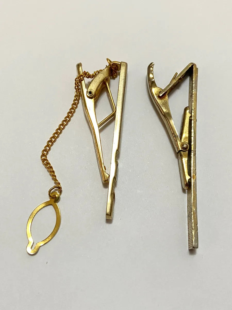 Prendedores De Gravata Antigos Dourado Banho Ouro 24k Dourado
