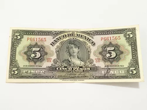 Cédula Antiga 1954 Mexico 5 Pesos