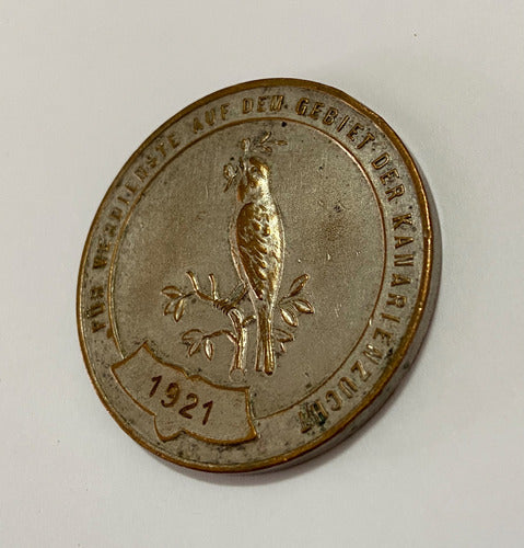 Medalha Antiga Alemã 1921 Mérito No Campo Criação Canarios