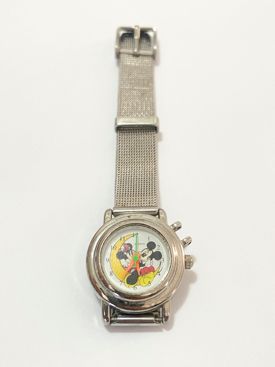 Relógio Antigo Mickey Minnie Quartz Prata Water Resist Prateado