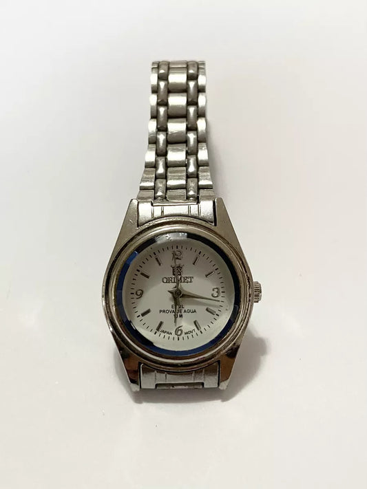 Relógio Antigo Orimet Prata Cristal Azul Japan Movt