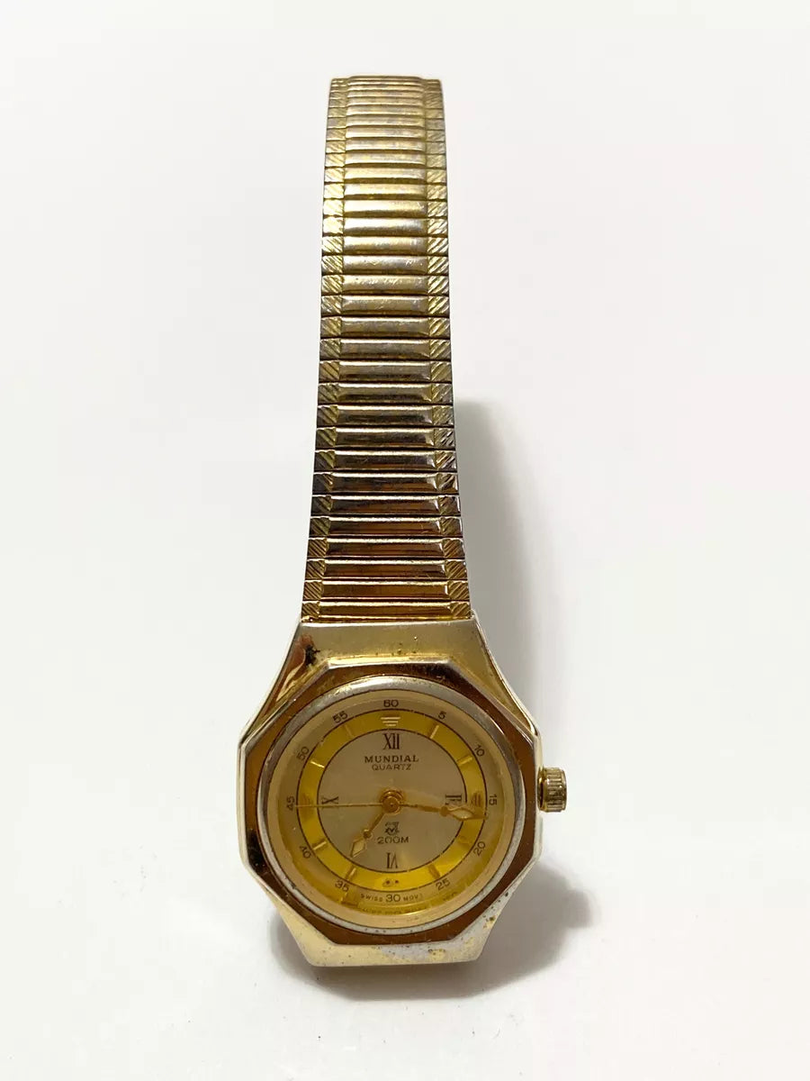 Relógio Antigo Suiço Mundial Quartz Swiss 200m Movt Dourado Dourado