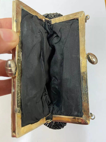 Bolsa De Mão Antiga Preta Com Brilho Detalhes Metal