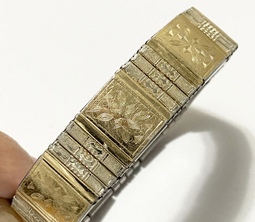 Pulseira Antiga Elástica Japão Com Desenhos Dourada E Prata