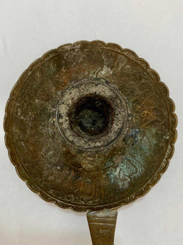 Castiçal Porta Vela Antigo Palmatória Em Bronze