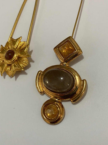 Broche Alfinete Antigo Dourado Com Pedra