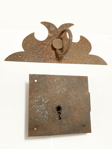 Lote Fechadura E Puxador Antigos Em Ferro Século Xviii - Xix