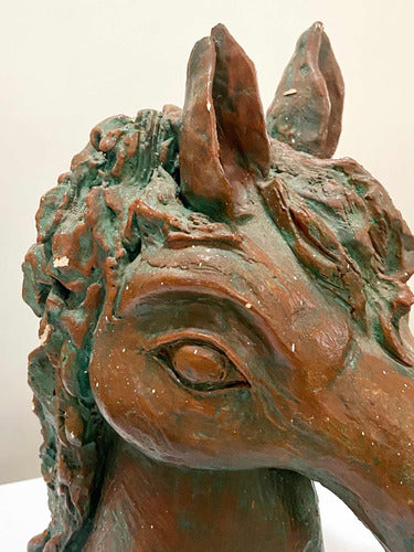 Escultura Antiga Cabeça De Cavalo Em Cerâmica Assinada 1998