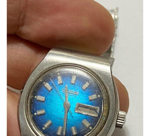 Relógio Antigo Citizen 21 Jewels Prata E Azul