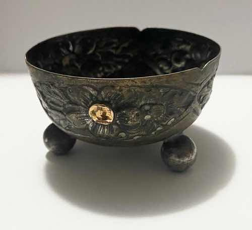 Tigela Antiga Prata E Ouro Feita À Mão