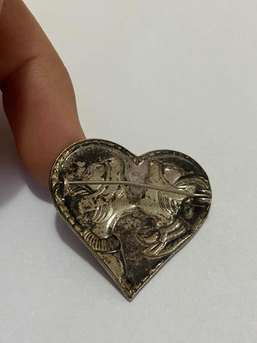 Antigo Broche Coração Beijo Cor Prata