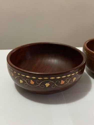 Tigelas Antigas De Jacarandá Com Detalhes Em Metal