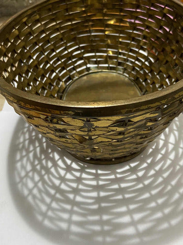 Antiga Cesta De Metal Com Alça Cor Dourada