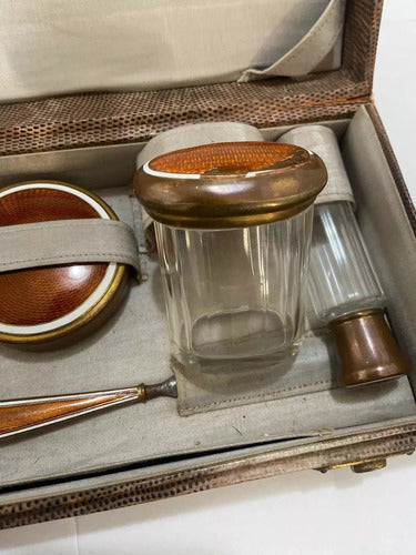 Antigo Conjunto Toucador Com Maleta De Couro Francesa Dec 30