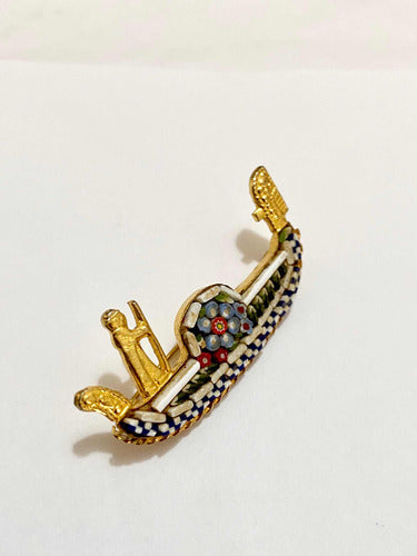 Broche Antigo Italiano Gôndola Micromosaico
