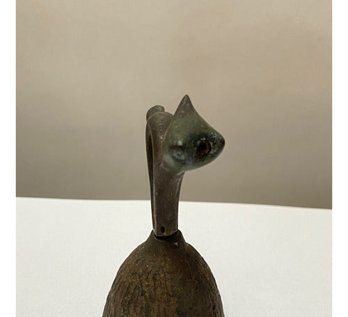 Antiga Sineta Em Bronze Em Formato De Gato
