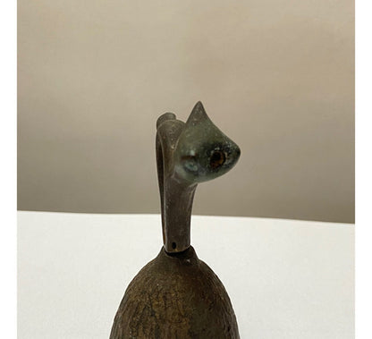 Antiga Sineta Em Bronze Em Formato De Gato