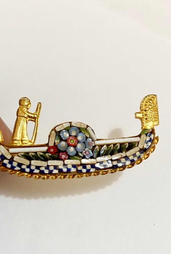 Broche Antigo Italiano Gôndola Micromosaico