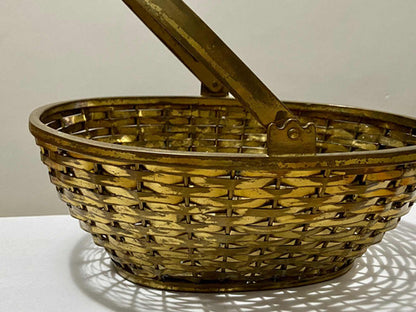 Antiga Cesta De Metal Com Alça Cor Dourada